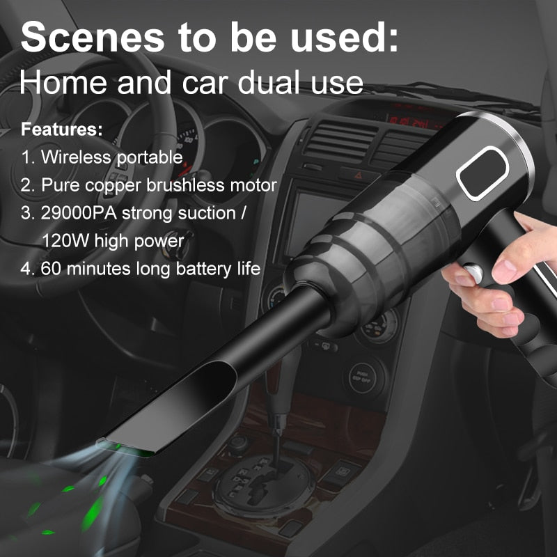 29000pa Car Wireless Vacuum Cleaner Strong Suction Dust Catcher