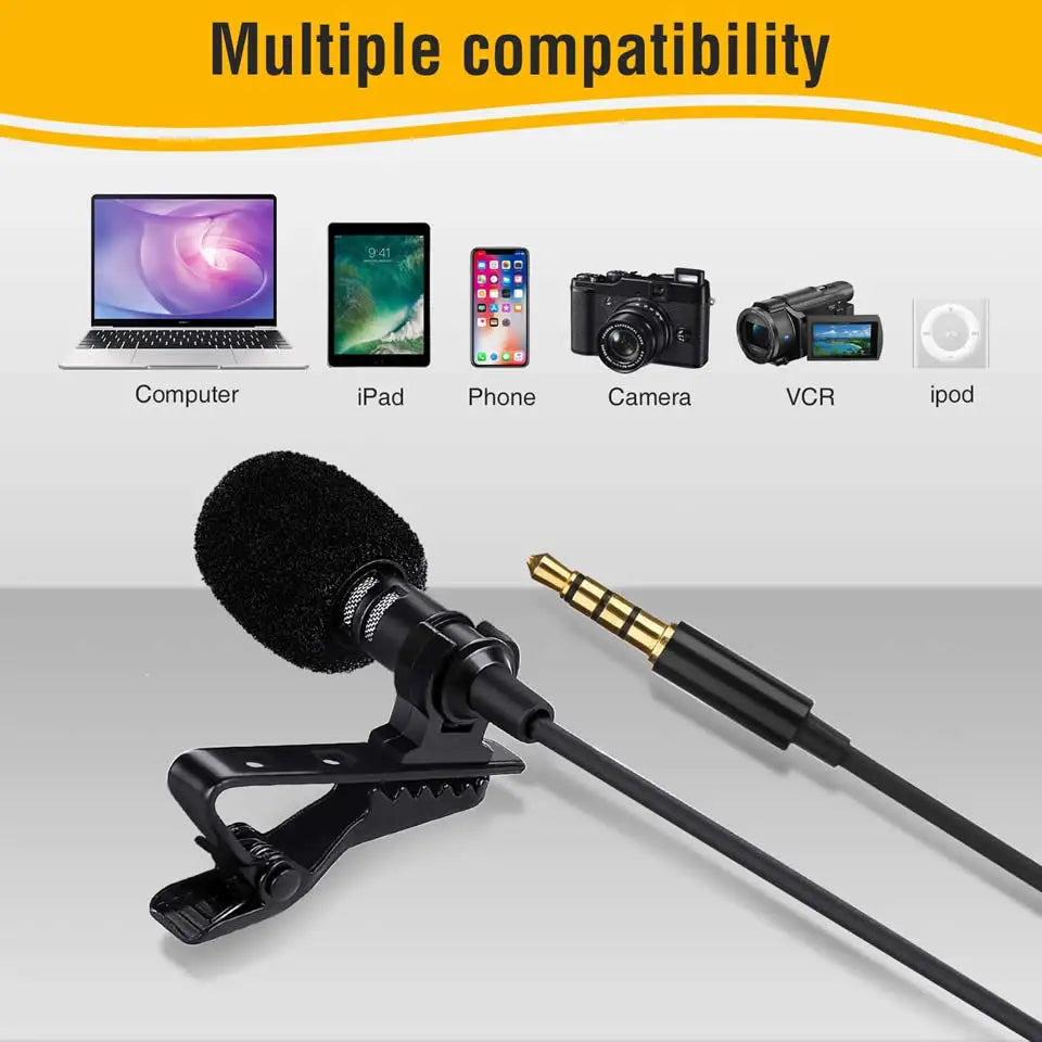 1.5m Omnidirectional Metal Microphone 3.5mm Jack Lavalier Tie Clip Microphones Mini Audio Mic for Camera Computer Laptop Phone