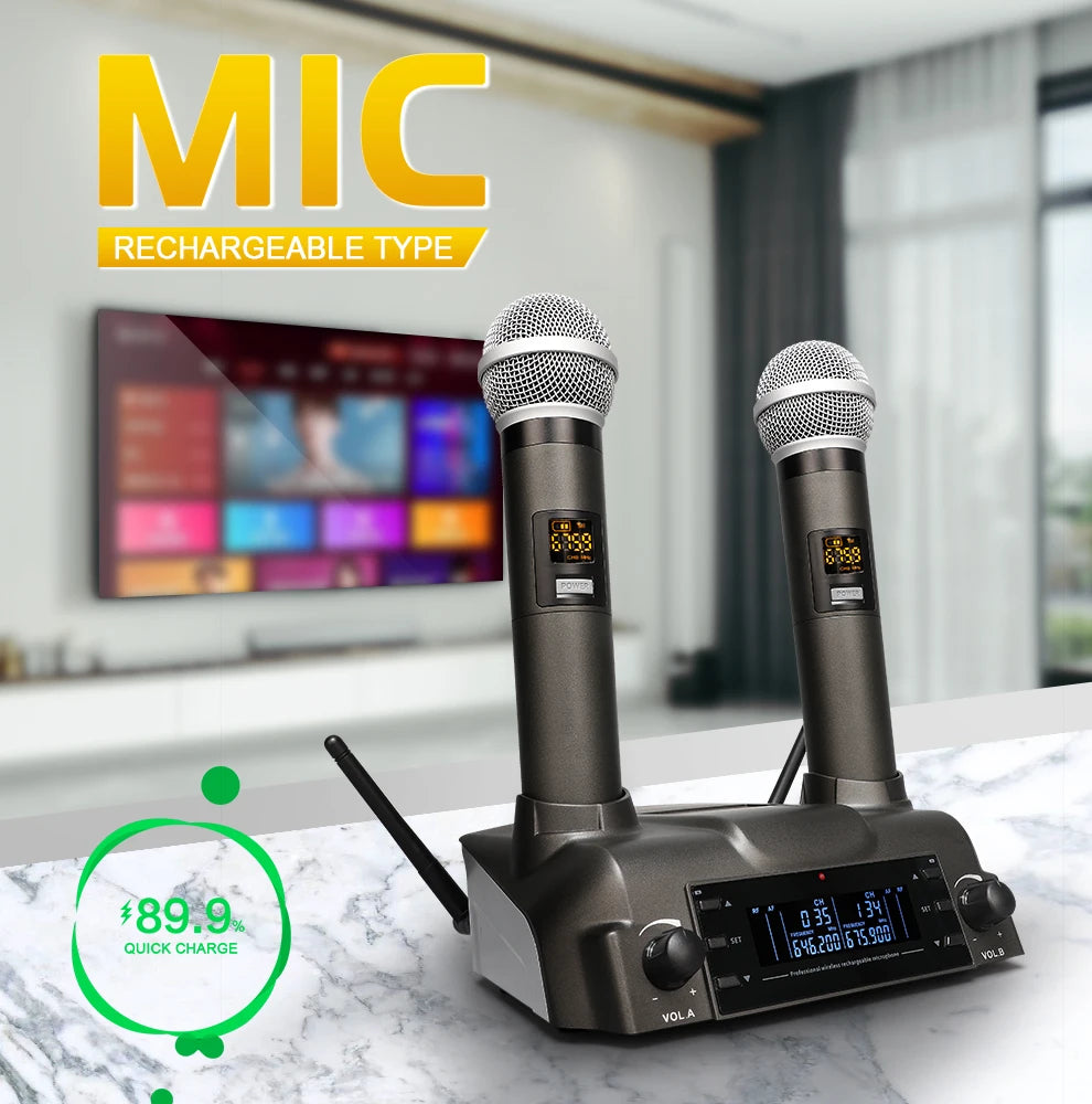 TKL Wireless Rechargeable Wireless Microphone UHF Handheld Mic System with 100 Channels Karaoke Microphones 60 meters range