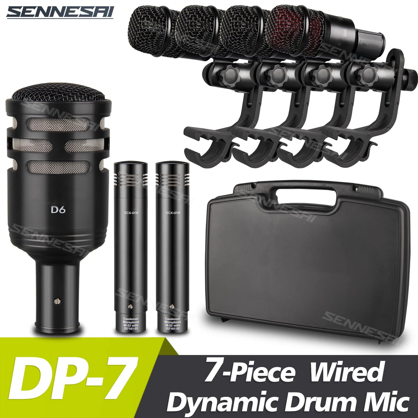 Top Quality！DP7A 7-Piece Wired Dynamic Drum Microphone (Metal)- Kick Bass, Tom/Snare & Cymbals Mic Set With Box  Use dp7