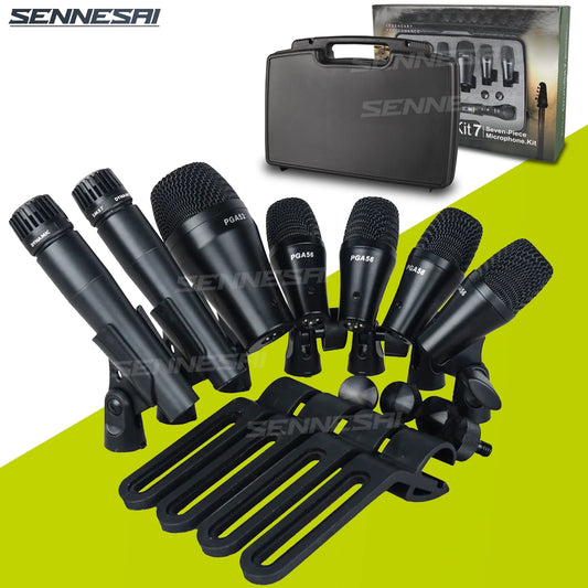 SENNE PGA-DMK7 7-Piece Wired Dynamic Drum Microphone Kick Bass, Instrument Tom/Snare & Cymbals Mic Set With Box Use，Top Quality！