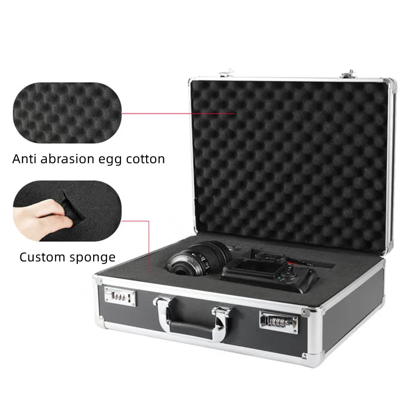 Aluminum Password Tool box Transport Instrument box Storage Case with Sponge Waterproof Hard Case Toolbox Briefcase For Tools