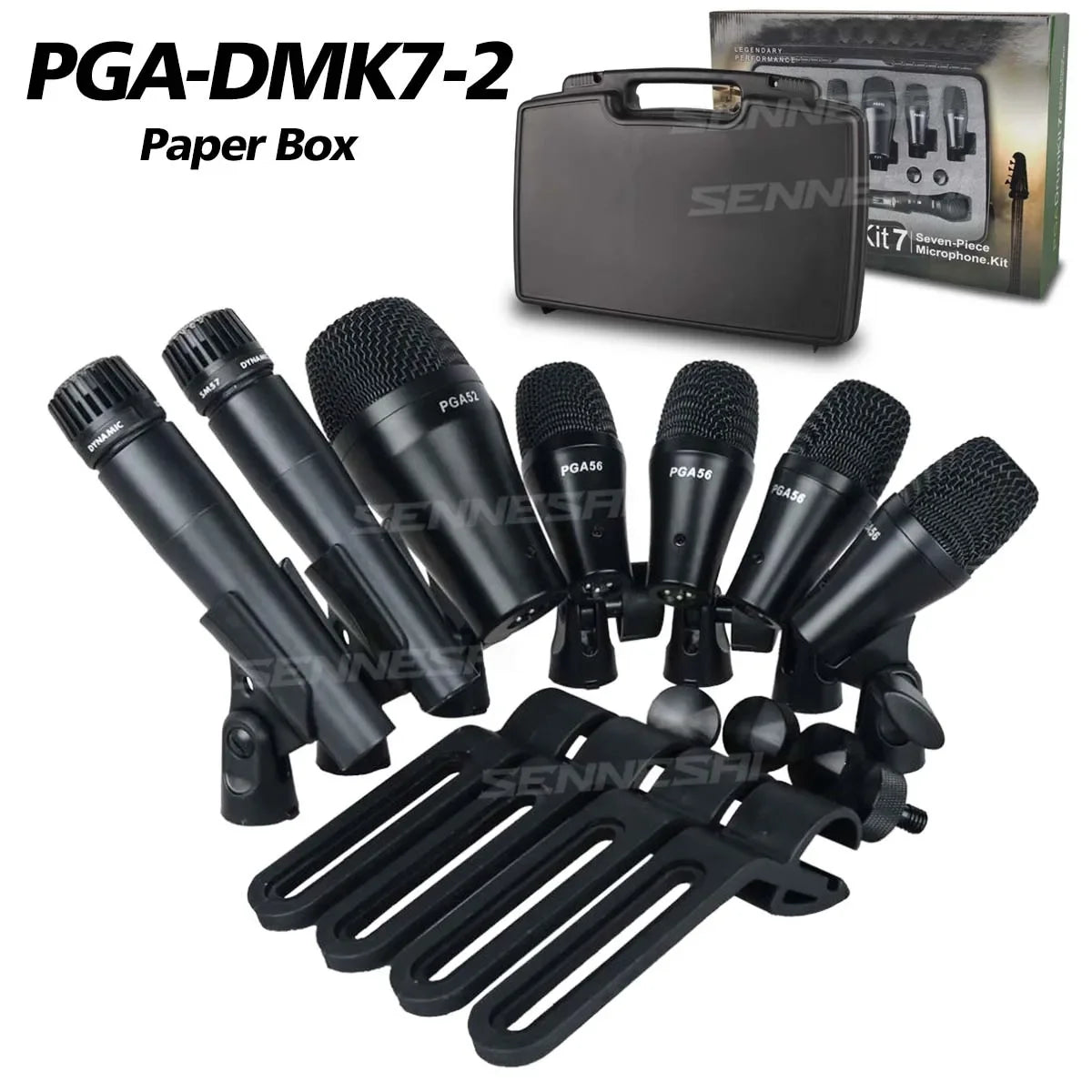 SENNE PGA-DMK7 7-Piece Wired Dynamic Drum Microphone Kick Bass, Instrument Tom/Snare & Cymbals Mic Set With Box Use，Top Quality！