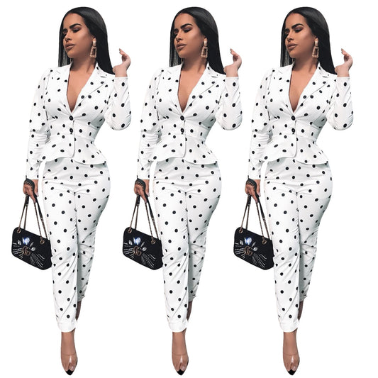 2019 Europe and the United States new fashion temperament popular classic women's spotted pattern lady small suit