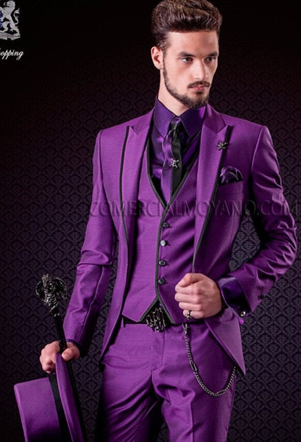 Latest Coat Pant Designs Italian Purple Tuxedo Jacket Slim Fit Men Suit 3 Piece Blazers Custom Groom Prom Suits Terno Masuclino