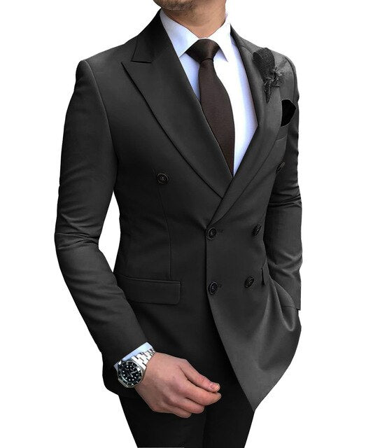 Double Breasted Mens Suit For Wedding Groom Groomsmen Tuxedos Men Formal Prom Office Party Slim Blazer Suit (Jacket+Pants)