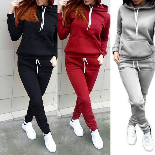 CALOFE Women Hoodies Pant Clothing Set New Casual 2 Piece SetsWarm Clothes Solid Tracksuit Women Set Top Pants Ladies Suit