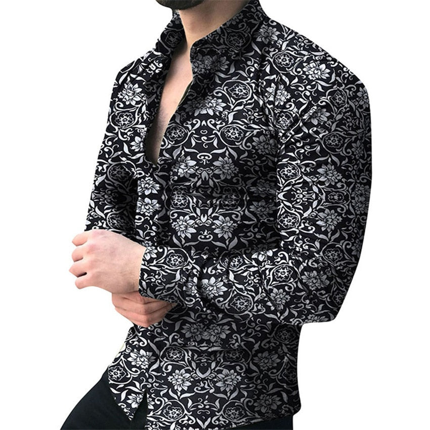 Men Shirt Long Sleeve Top 2019 Floral Male Blouse Casual Shirts Summer Autumn Shirts hawaiian Men Clothes camisa masculina