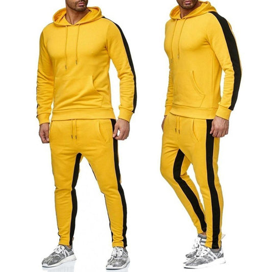 Men's Autumn Winter Cotton Pocket Sweatshirt Top Pants Sets Sports Suit Tracksuit Casual Sportwear Black Yellow Red Army Green