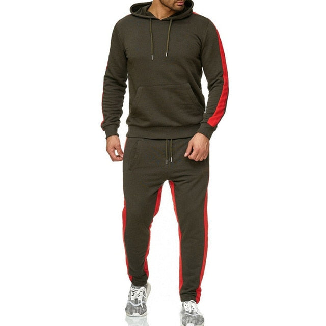 Men's Autumn Winter Cotton Pocket Sweatshirt Top Pants Sets Sports Suit Tracksuit Casual Sportwear Black Yellow Red Army Green