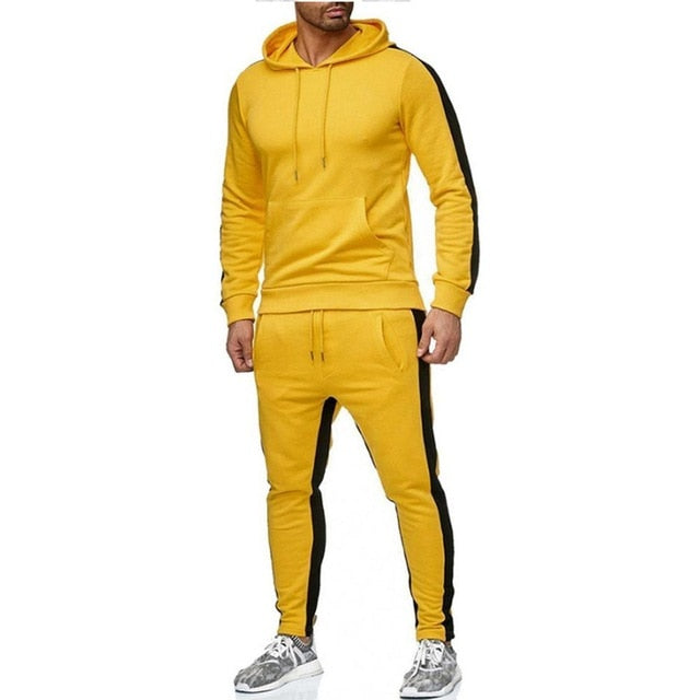 Men's Autumn Winter Cotton Pocket Sweatshirt Top Pants Sets Sports Suit Tracksuit Casual Sportwear Black Yellow Red Army Green