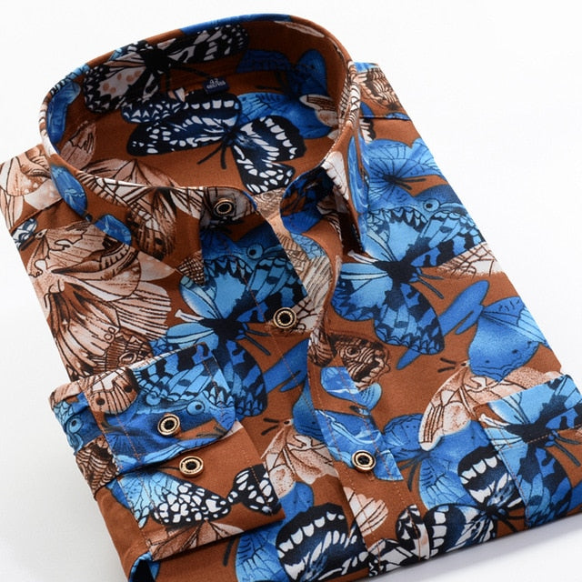 6XL 7XL 8XL 9XL 10XL Large Size Flower Print Men's Fashion Casual Long Sleeve Shirt 2020 Spring New Youth Brand Shirt 24 colors