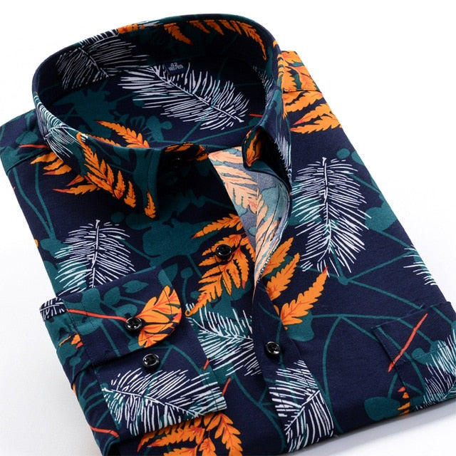 6XL 7XL 8XL 9XL 10XL Large Size Flower Print Men's Fashion Casual Long Sleeve Shirt 2020 Spring New Youth Brand Shirt 24 colors