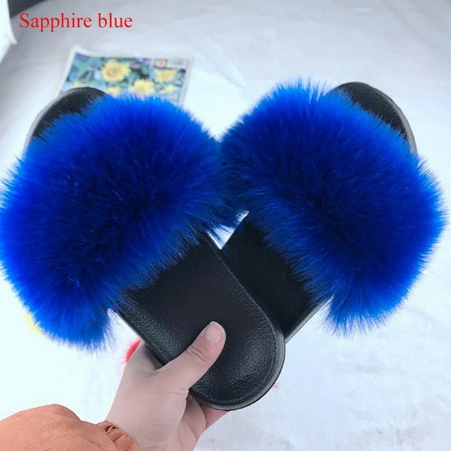 2020 Women Furry Slippers Ladies Shoes Cute Plush Fox Hair Fluffy Sandals Women's Fur Slippers Winter Warm Slippers Women Hot