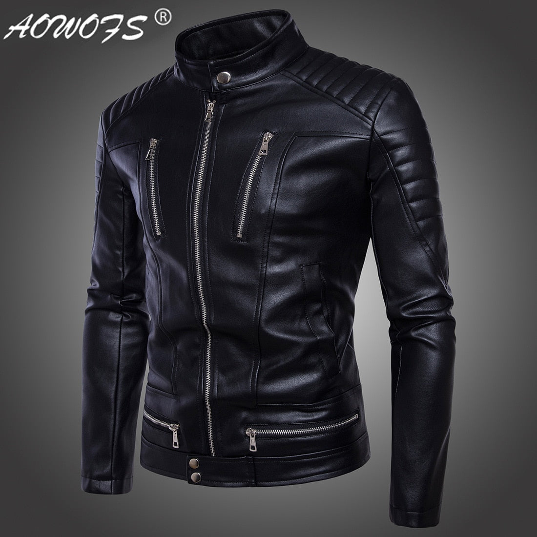 Aowofs Brand  New Hot Men's Top, Leather Jackets, Motorcycle Windbreaker, Trend Personality Locomotive Clothing