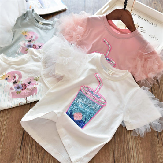 2020 3 5 6 7 8 Years Unicorn Girls T-Shirt Boys Short Sleeve Tee Tops Kids Cartoon Printing Clothes Children Birthday Party Wear