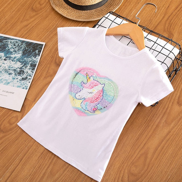 2020 3 5 6 7 8 Years Unicorn Girls T-Shirt Boys Short Sleeve Tee Tops Kids Cartoon Printing Clothes Children Birthday Party Wear