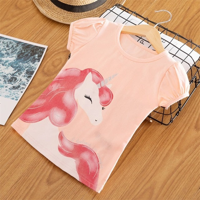 2020 3 5 6 7 8 Years Unicorn Girls T-Shirt Boys Short Sleeve Tee Tops Kids Cartoon Printing Clothes Children Birthday Party Wear