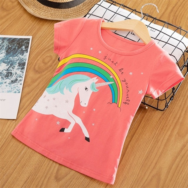 2020 3 5 6 7 8 Years Unicorn Girls T-Shirt Boys Short Sleeve Tee Tops Kids Cartoon Printing Clothes Children Birthday Party Wear