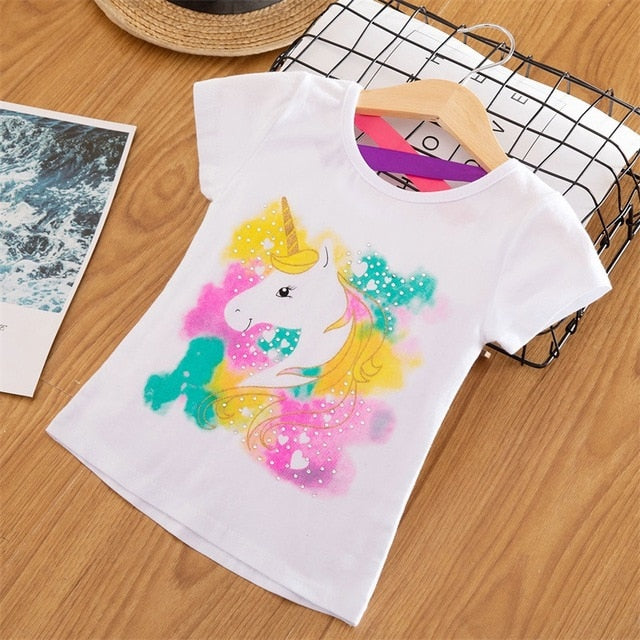 2020 3 5 6 7 8 Years Unicorn Girls T-Shirt Boys Short Sleeve Tee Tops Kids Cartoon Printing Clothes Children Birthday Party Wear