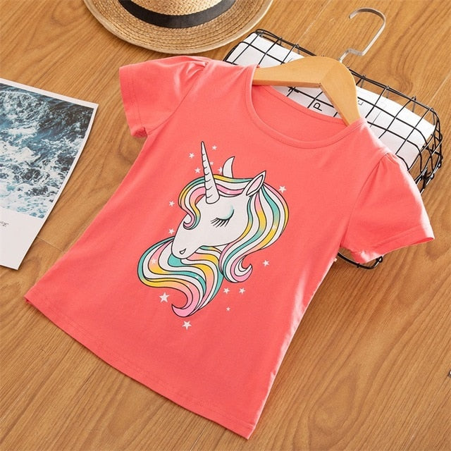 2020 3 5 6 7 8 Years Unicorn Girls T-Shirt Boys Short Sleeve Tee Tops Kids Cartoon Printing Clothes Children Birthday Party Wear