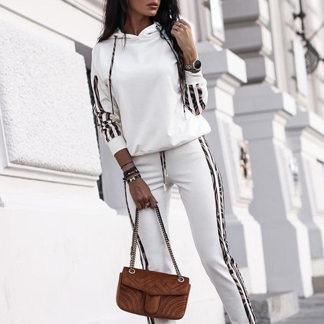 2020 Autumn Women's Fashion 2 Piece Set Tracksuit Long Sleeve Patchwork Top + Pants Jogging Suits Sportswear Sports Hot Suit