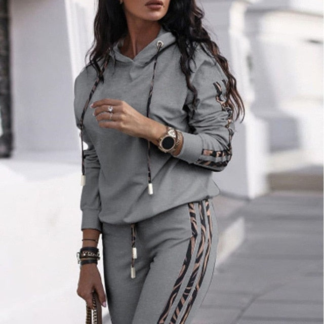 2020 Autumn Women's Fashion 2 Piece Set Tracksuit Long Sleeve Patchwork Top + Pants Jogging Suits Sportswear Sports Hot Suit