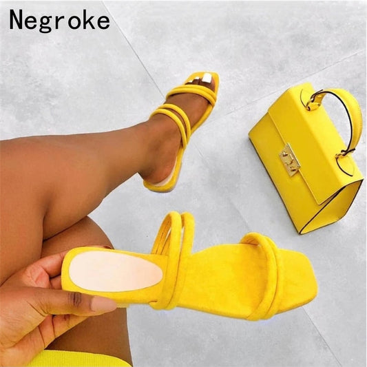 Women Slipper Square Toe Summer Beach Slides Flip Flops Outdoor Casual Flat Shoes Woman Solid Slides Plus Size Sandals Slippers