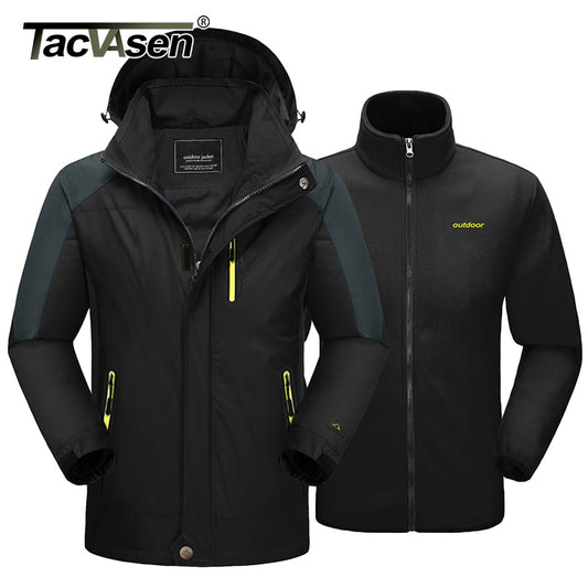 TACVASEN Winter 2-in-1 Jacket Men's Waterproof Ski Snow Jacket Coat with Fleece Liner Windproof Hooded Mountain Coat Windbreaker