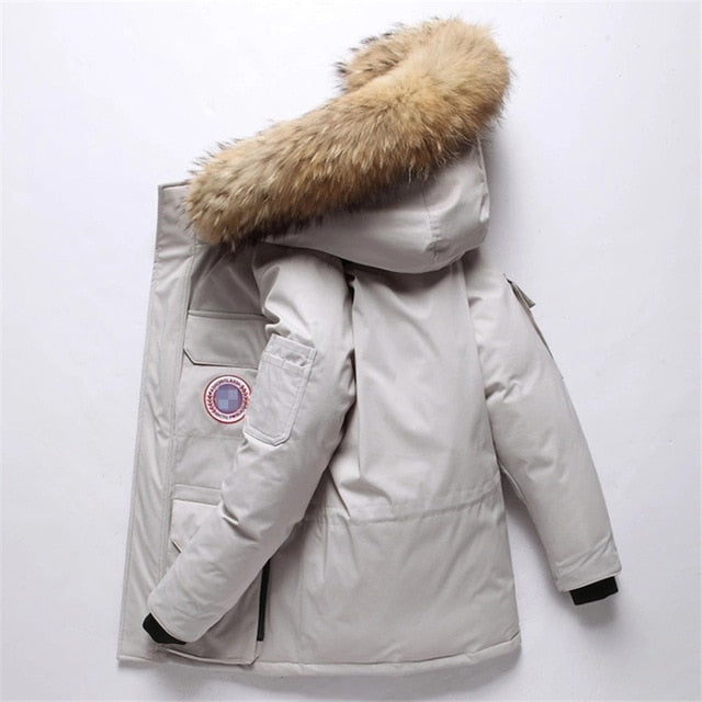 Men Winter Jacket Big goose DIY Badge Women Down Jacket Hooded Young Couples 90% White Duck Down Jacket Thickening