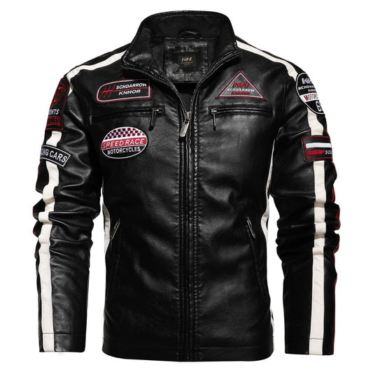 New Motorcycle Jacket For Men In Autumn/Winter 2020 Fashion Casual Leather Embroidered Aviator Jacket In Winter Velvet  Pu Jacke