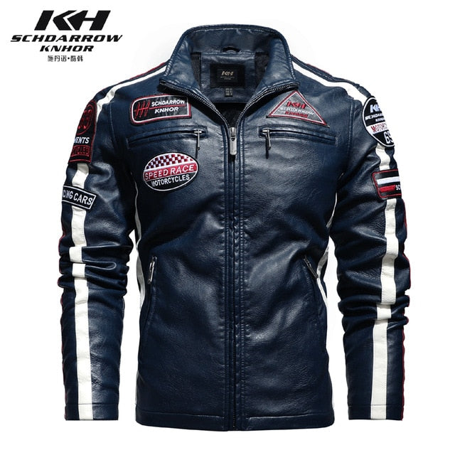 New Motorcycle Jacket For Men In Autumn/Winter 2020 Fashion Casual Leather Embroidered Aviator Jacket In Winter Velvet  Pu Jacke