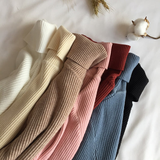 2021 Autumn Winter Thick Sweater Women Knitted Ribbed Pullover Sweater Long Sleeve Turtleneck Slim Jumper Soft Warm Pull Femme