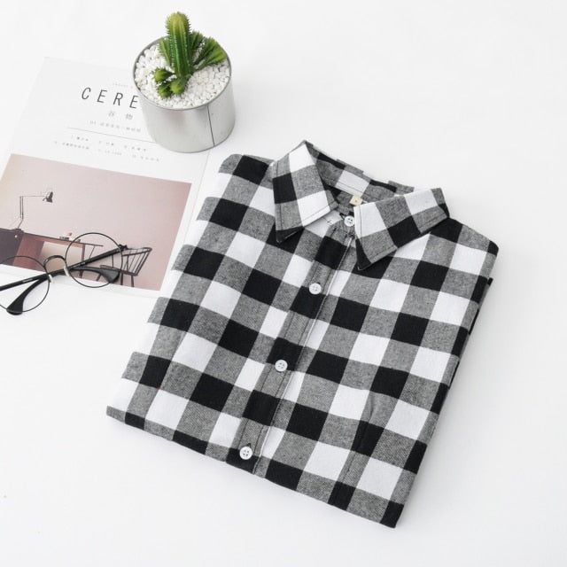 2021 Women Blouses Brand New Excellent Quality Flannel Red Plaid Shirt Women Cotton Casual Long Sleeve Shirt Tops Lady Clothes