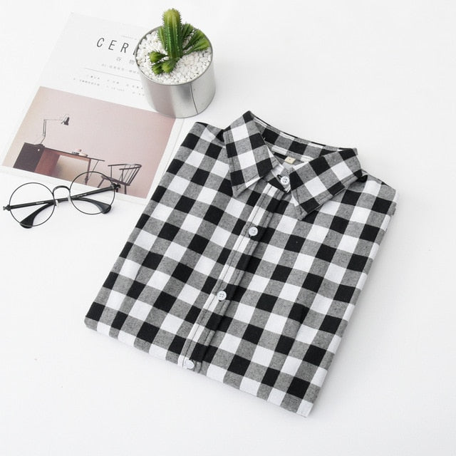 2021 Women Blouses Brand New Excellent Quality Flannel Red Plaid Shirt Women Cotton Casual Long Sleeve Shirt Tops Lady Clothes