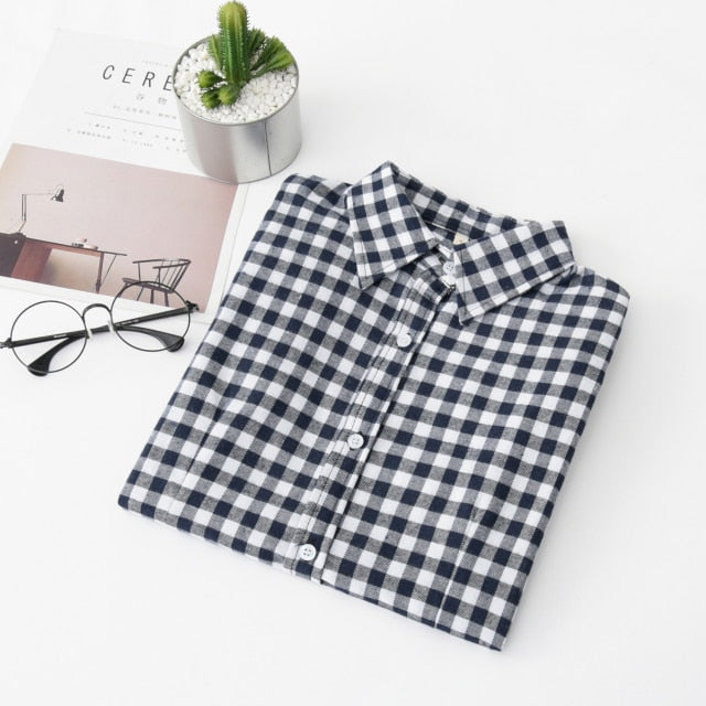 2021 Women Blouses Brand New Excellent Quality Flannel Red Plaid Shirt Women Cotton Casual Long Sleeve Shirt Tops Lady Clothes