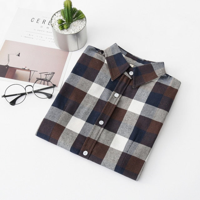 2021 Women Blouses Brand New Excellent Quality Flannel Red Plaid Shirt Women Cotton Casual Long Sleeve Shirt Tops Lady Clothes