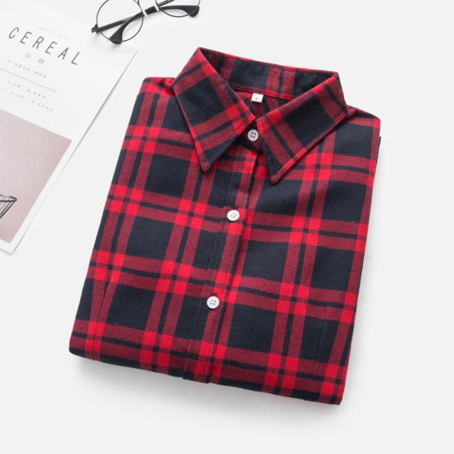 2021 Women Blouses Brand New Excellent Quality Flannel Red Plaid Shirt Women Cotton Casual Long Sleeve Shirt Tops Lady Clothes