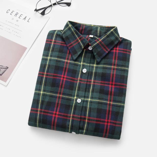 2021 Women Blouses Brand New Excellent Quality Flannel Red Plaid Shirt Women Cotton Casual Long Sleeve Shirt Tops Lady Clothes