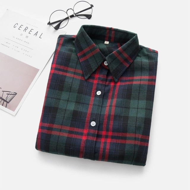 2021 Women Blouses Brand New Excellent Quality Flannel Red Plaid Shirt Women Cotton Casual Long Sleeve Shirt Tops Lady Clothes