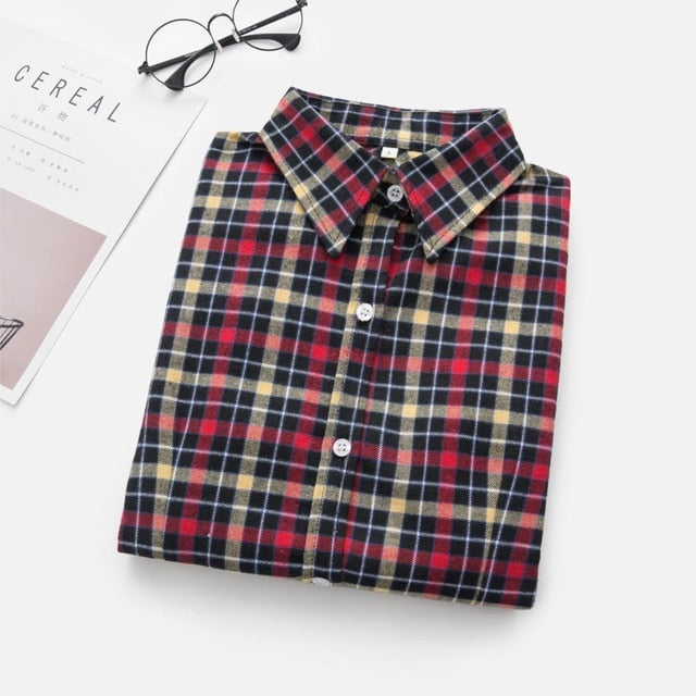 2021 Women Blouses Brand New Excellent Quality Flannel Red Plaid Shirt Women Cotton Casual Long Sleeve Shirt Tops Lady Clothes