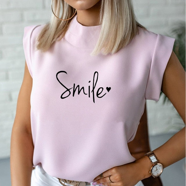 Women's Blouse Thin Abstract Art Rose Face Print O-Neck Short Sleeve White Female Casual Shirt Slim 2021 Summer Office Lady Tops