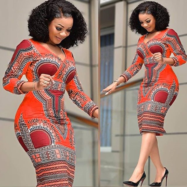 2021 African Style Floral Print Retro Dress Women Elegant Fashion Plus Size Midi Dress Long Sleeves Vestidos Artisanal Crochet