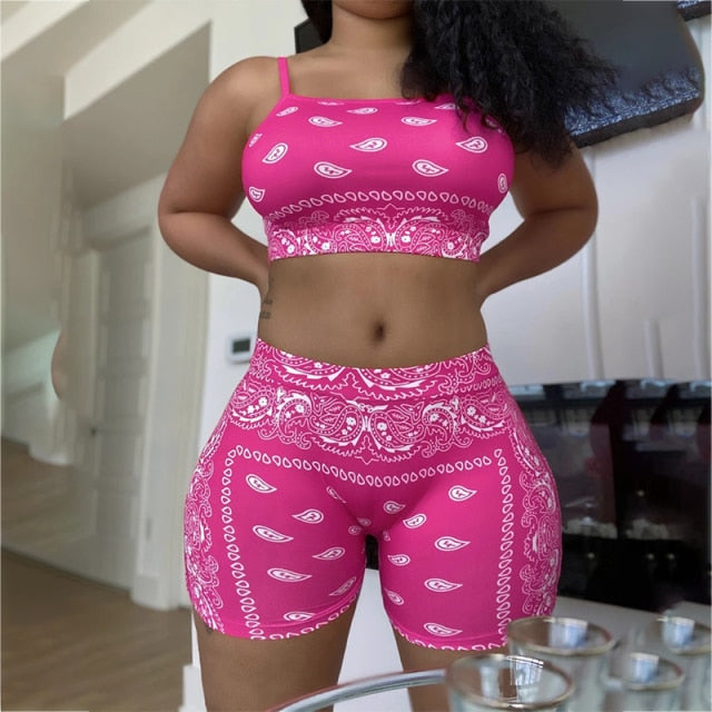 Fashion 2Pcs Set Women Sexy Casual Pattern Printing Clothes Sleeveless Tank Top T Shirt Shorts Suit Ladies Sleepwear Homewear