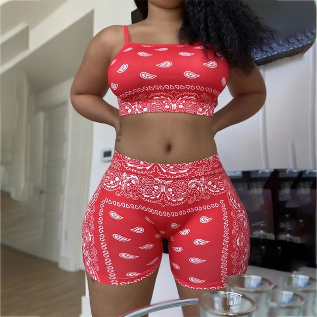 Fashion 2Pcs Set Women Sexy Casual Pattern Printing Clothes Sleeveless Tank Top T Shirt Shorts Suit Ladies Sleepwear Homewear