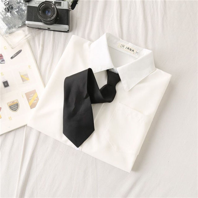 JMPRS White Women School Shirts Fashion JK Preppy Style Spring Japan Long Sleeve Girls Shirt Harajuku Necktie Ladies Tops 2021