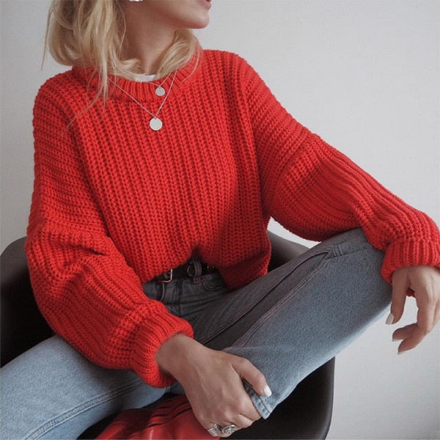 Women Solid Knitted Thickening Oversized Sweater Female Round Neck Long Sleeve Casual Loose Pullovers Top 2021 Autumn Winter