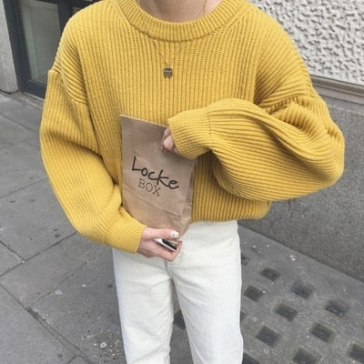 Women Solid Knitted Thickening Oversized Sweater Female Round Neck Long Sleeve Casual Loose Pullovers Top 2021 Autumn Winter