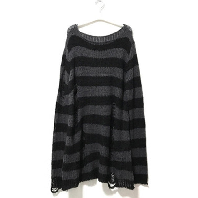 Halloween 200 Gothic Knitted Sweater Women Long Pullovers Striped Loose Winter Ripped One Size Sweaters Jumpers Mujer Jersey