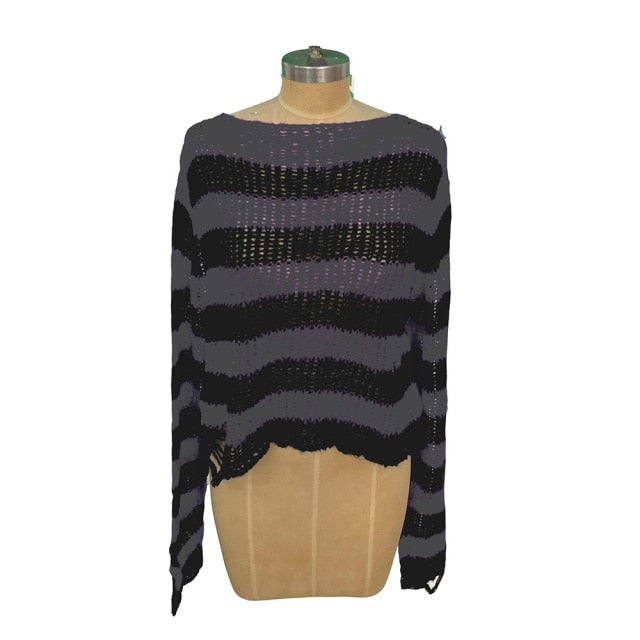 Halloween 200 Gothic Knitted Sweater Women Long Pullovers Striped Loose Winter Ripped One Size Sweaters Jumpers Mujer Jersey